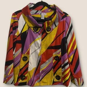 Carole Little Sz XL Jacket 3/4 Sleeve Hook & Eye Multi Pockets Stretch Lined